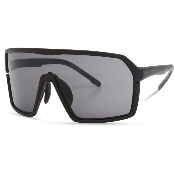 Madison Crypto sunglasses feature a matte black frame, bold angular design, and sleek black mirror lenses, ideal for a modern, stylish look.