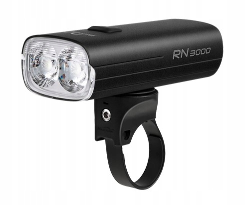 Black Magicshine RN 3000 front light featuring two bright LED bulbs, a sleek design, and a sturdy mounting bracket for easy attachment to bikes.