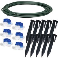 Makita boundary wire repair set with green wire, six blue connectors, and ten black stakes for RM350D lawnmower.