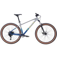 Grey and blue Marin Bobcat Trail 3 mountain bike, hardtail frame, 29-inch wheels, black saddle, and handlebars.