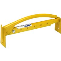 Yellow Marshalltown adjustable brick lifter tongs with curved handle and rectangular base.