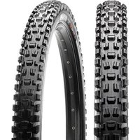 Black Maxxis Assegai MTB tyre with aggressive tread pattern, folding design, 27.5" x 2.50" size, EXO/TR WT features.