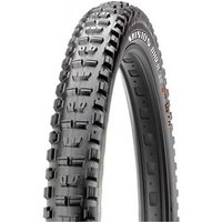 Black Maxxis Minion DHR II+ MTB tyre with aggressive tread pattern and white sidewall lettering.