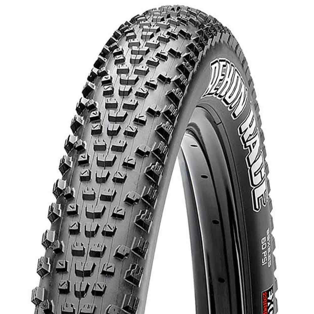 Maxxis Rekon Race tire in black, measuring 29x2.4 inches, features a rugged tread pattern for enhanced traction and control on various terrains.