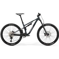 Black Merida One-Forty 500 mountain bike, full suspension, 2023 model, with disc brakes and knobby tires.