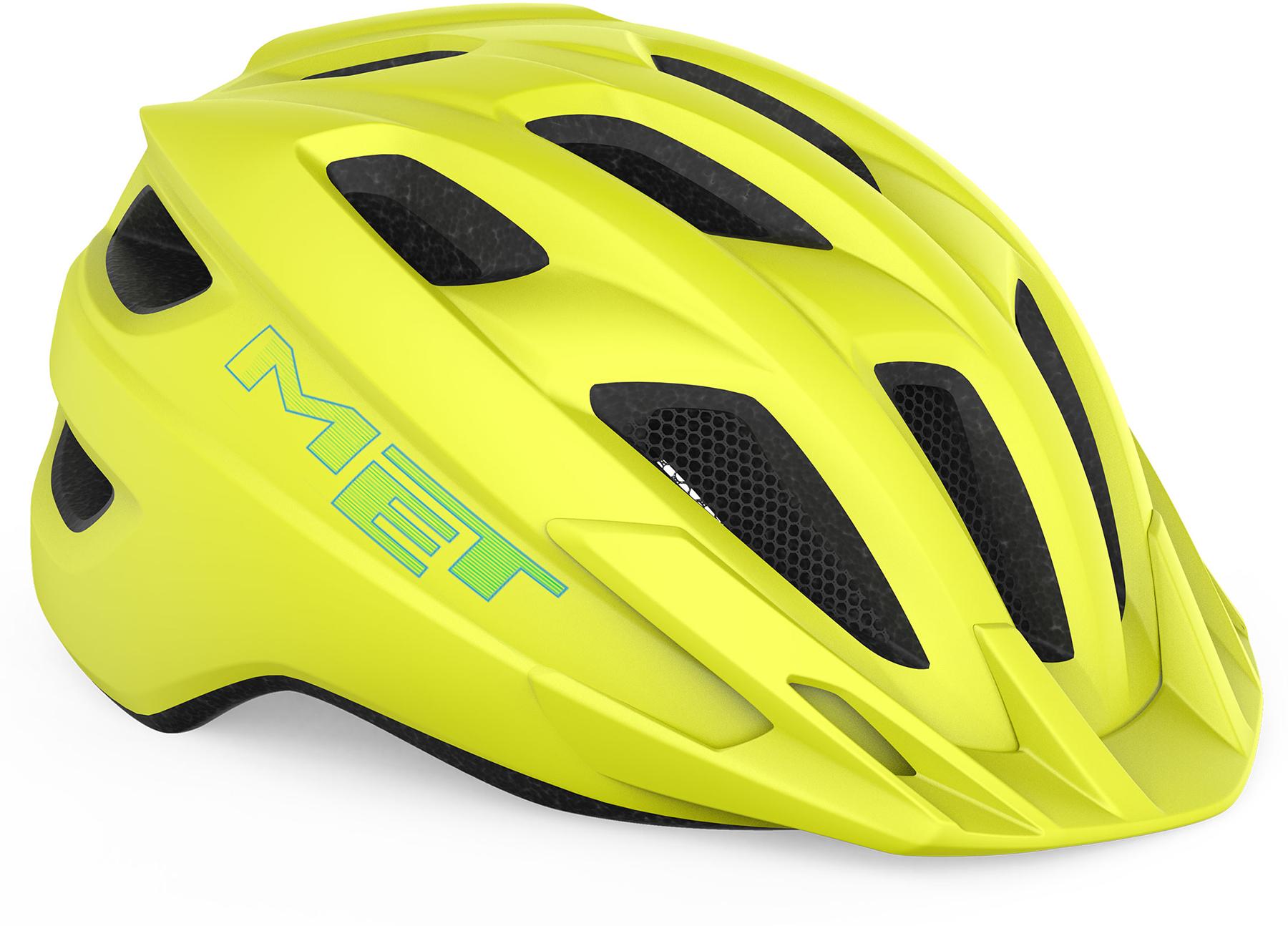 Lime matte kids' helmet by MET featuring a sleek design, multiple ventilation slots, and a prominent MET logo in a contrasting color.