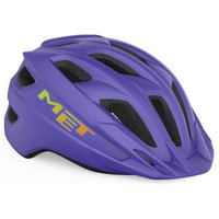 Purple MET Crackerjack Mips youth cycling helmet with black vents and yellow logo.
