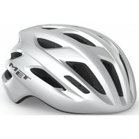 Silver MET Idolo helmet with glossy finish, aerodynamic vents, and black interior padding.