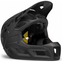 Black MET Parachute MCR MIPS helmet with matte glossy finish, large visor, and chin guard.