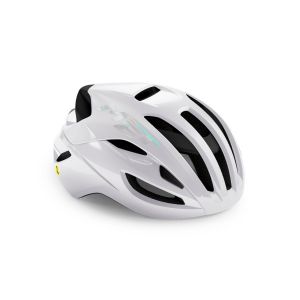 White MET Rivale MIPS road helmet in size S (52-56cm) featuring aerodynamic design, multiple ventilation slots, and a sleek finish for optimal performance and safety.