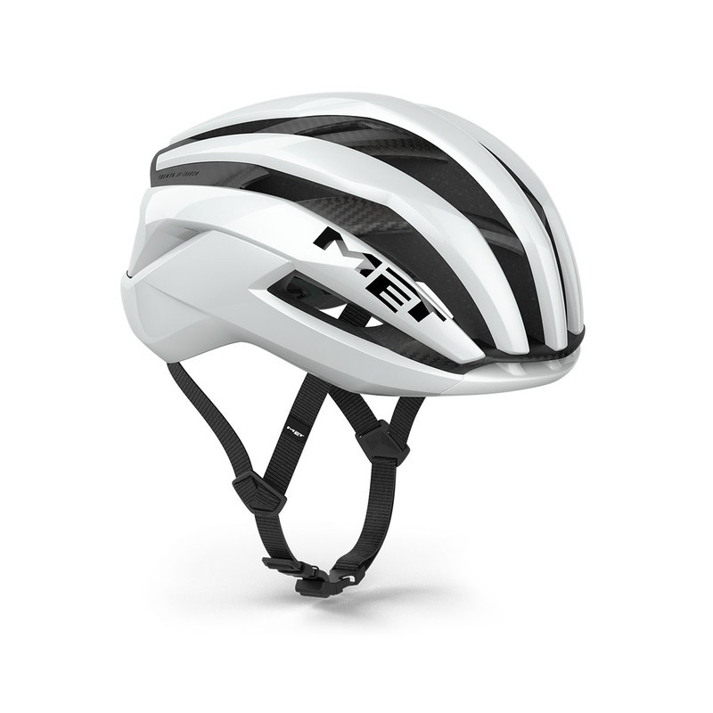White MET Trenta 3K Carbon Airframe MIPS helmet, size L (58-61cm), featuring sleek aerodynamic design, black accents, and adjustable straps for a secure fit.