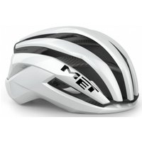 White MET Trenta 3K Carbon Airframe MIPS helmet, sleek aerodynamic design with black vents, size S (52-56cm).