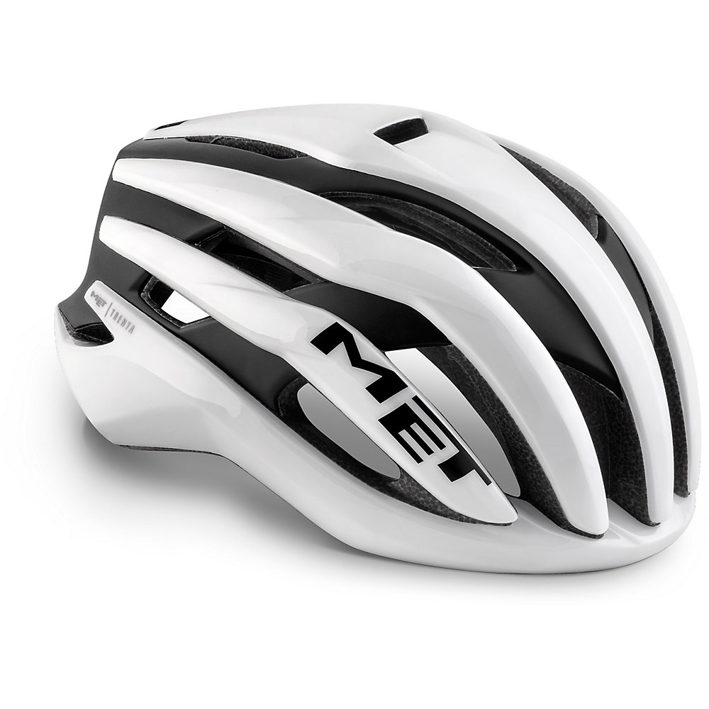 Large black matte glossy MET Trenta MIPS helmet featuring aerodynamic design, multiple ventilation slots, and a sleek finish, ideal for cycling safety and performance.