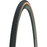 Black Michelin Dynamic Classic 700c road tyre with tan sidewall and textured tread pattern.