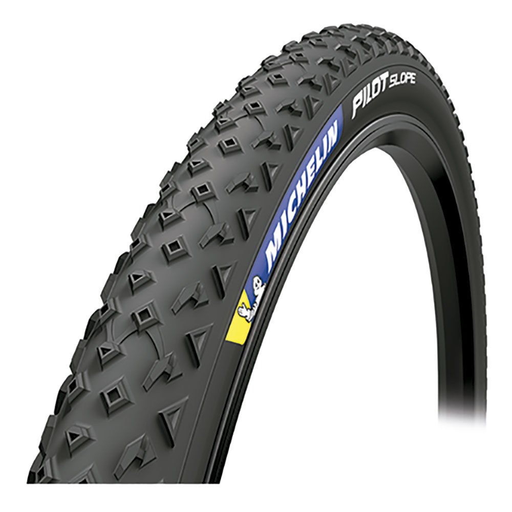 Black foldable mountain bike tire measuring 26" x 2.25", featuring a textured tread pattern for traction and a blue MICHELIN logo on the sidewall.