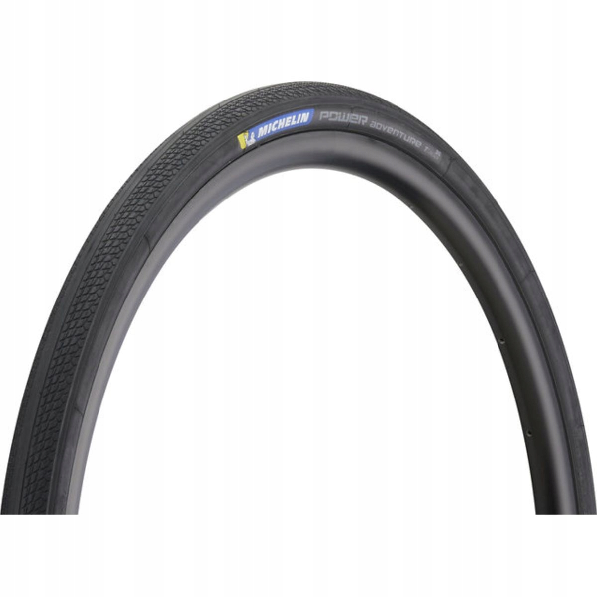 Michelin Power Adventure TLR gravel tyre in black, size 700 x 30, featuring a textured tread for enhanced grip and durability, with branding on the sidewall.