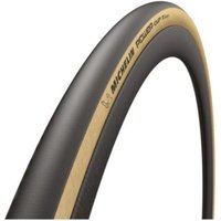 Black Michelin Power Cup TLR Tyre Classic 700x25 with tan sidewall and bold black lettering.