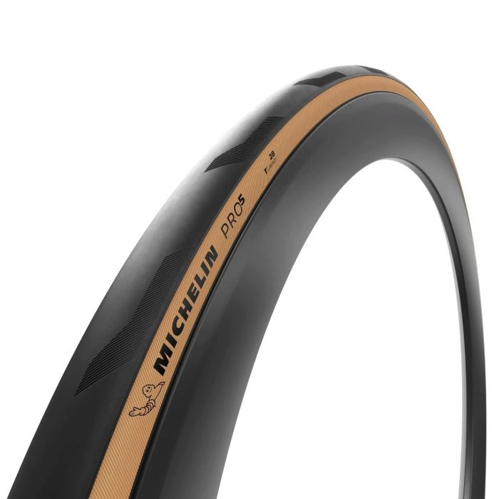 Black Michelin Pro5 TLR tyre with a classic 700 x 32 size, featuring a distinctive tan sidewall and sleek tread design for enhanced performance.