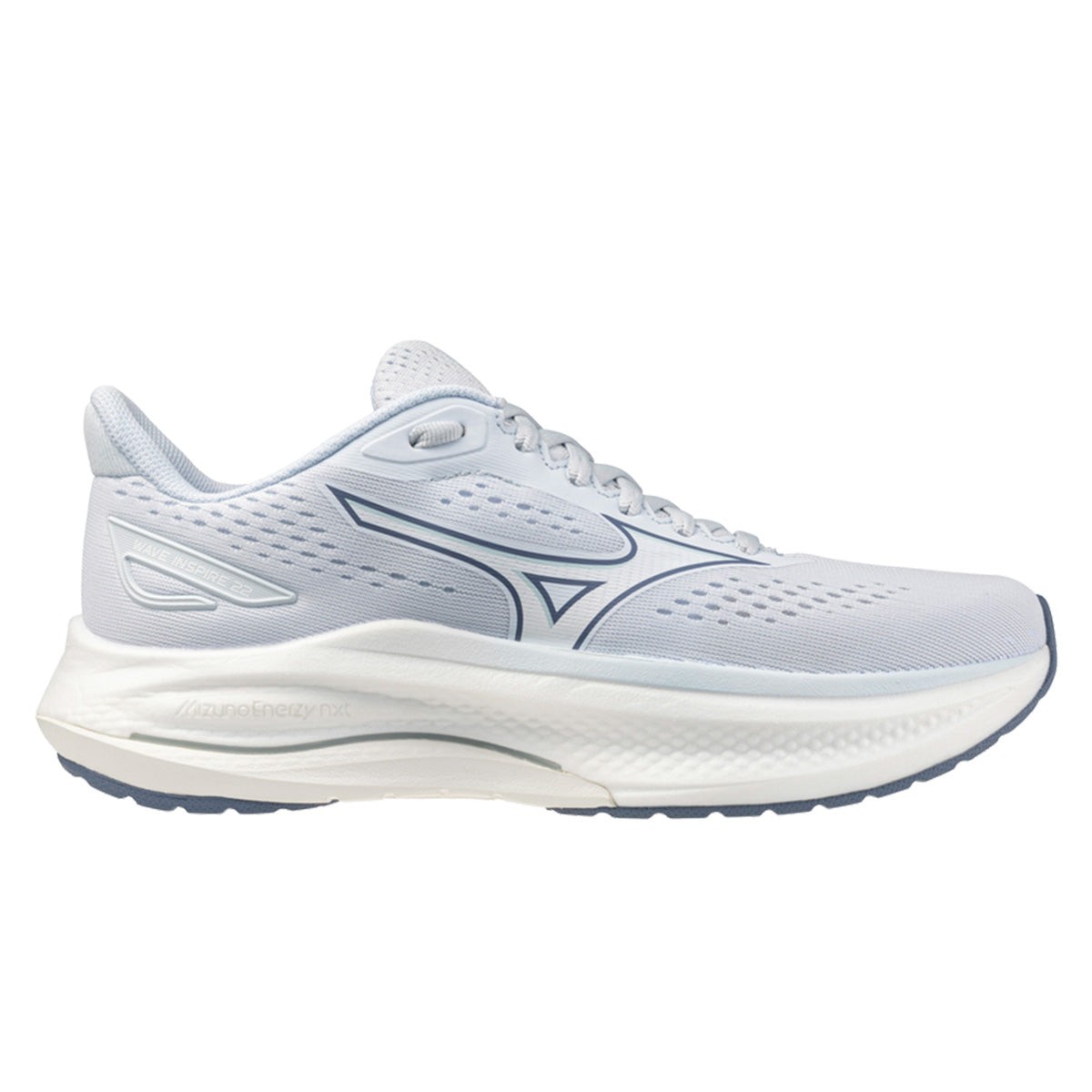 Light blue women's running shoes featuring a breathable mesh upper, cushioned midsole, and a sleek design with Mizuno branding on the side.
