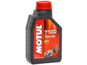 Black plastic bottle with a red cap, featuring a prominent red and white label displaying "MOTUL 10W-40" and "Full Synthetic Oil," with a capacity of 4 liters.