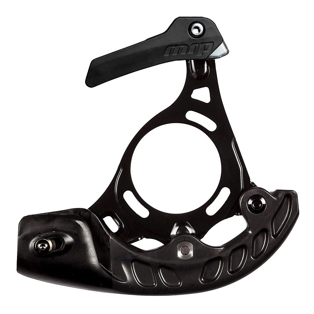 Black MRP G5 CS Chain Guide featuring a curved design with cutouts for weight reduction, adjustable chain retention, and a sleek lever for easy operation.