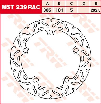 TRW contoured fixed brake disc for BMW K 1200 LT ABS 1999, featuring a circular design with intricate cutouts and a metallic finish, marked with part number MST239RAC.