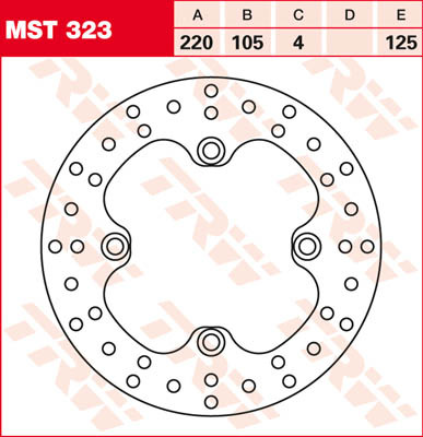 Round fixed brake disc in silver with a diameter of 220mm, featuring multiple holes and a unique cross shape, designed for the Malaguti Centro 125 I.E. 2008-2011 rear.