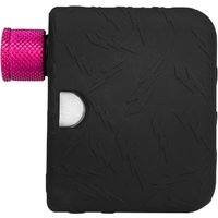 Black Muc-Off Airmach Electric Mini Inflator with textured surface and pink nozzle attachment.