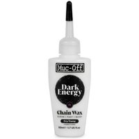 White Muc-Off Dark Energy Chain Wax bottle, 50ml, with black nozzle and bold black label design.
