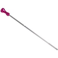 Pink-handled metal dipstick with a long, slender shaft and a small brush end.