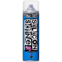 Muc-Off Polish Silicone Shine 500ml aerosol can, blue with bold black and white text, clear cap.