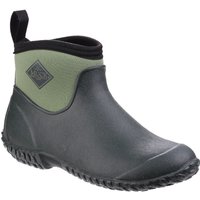 Green Muckster II women's ankle boots with black sole, pull tab, and Muck Boots logo on side.