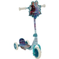 Blue Frozen 2 tri-scooter with Elsa and Anna graphics, white wheels, and adjustable handlebars.