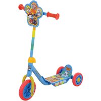 Blue MV Sports Paw Patrol tri scooter with red wheels, character graphics, and colorful handlebar plaque.