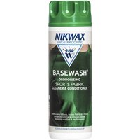 Nikwax Base Wash 300 ml bottle with green cap, white label, and sports fabric cleaner text.