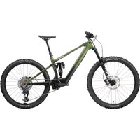 Green Norco Fluid VLT C2 140 electric mountain bike with full suspension and black tires.