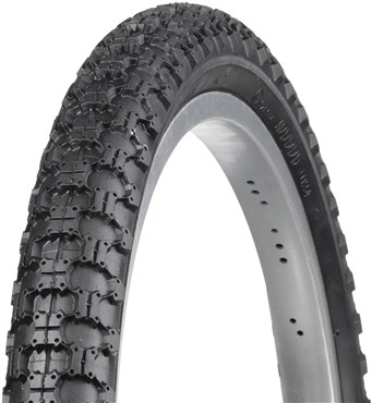 Black rubber bicycle tyre with a textured tread pattern, measuring 20 x 1.75 inches, featuring a metal rim edge and marked with "Nutrak Meteor Junior."