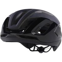 Black Oakley ARO5 Race I.C.E. road cycling helmet with aerodynamic vents and adjustable chin strap.