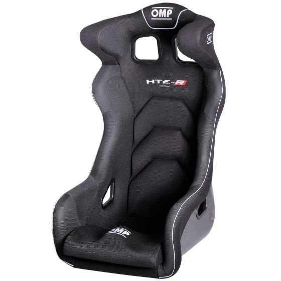 Black OMP HTE-R Carbon Seat in XL size, featuring a sleek design, reinforced sides, and cushioning for comfort, ideal for racing and motorsport applications.