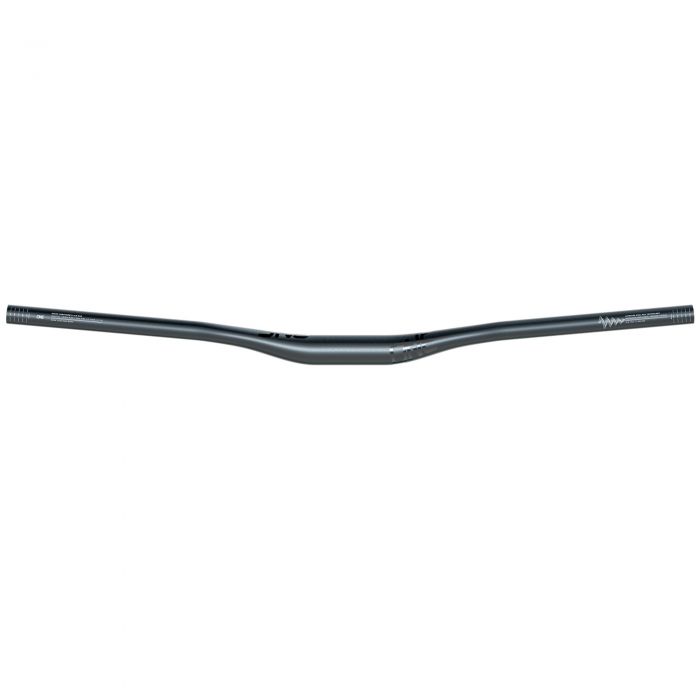 Aluminium handlebar in a sleek black finish, featuring a 20mm rise, wide design for improved control, and subtle branding on the sides.
