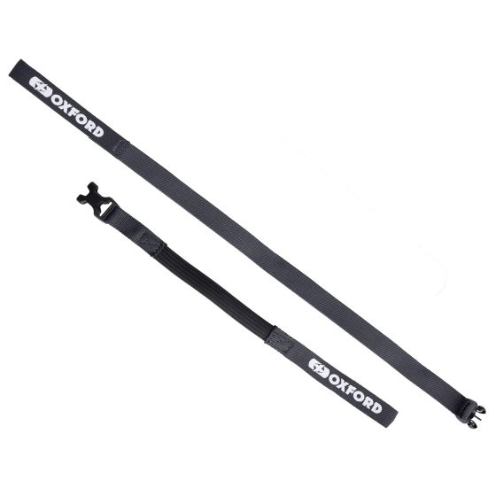 Dark grey and black self-tensioning straps by Oxford, featuring a durable material and a B-Clip design, measuring 17 mm x 1 inch.