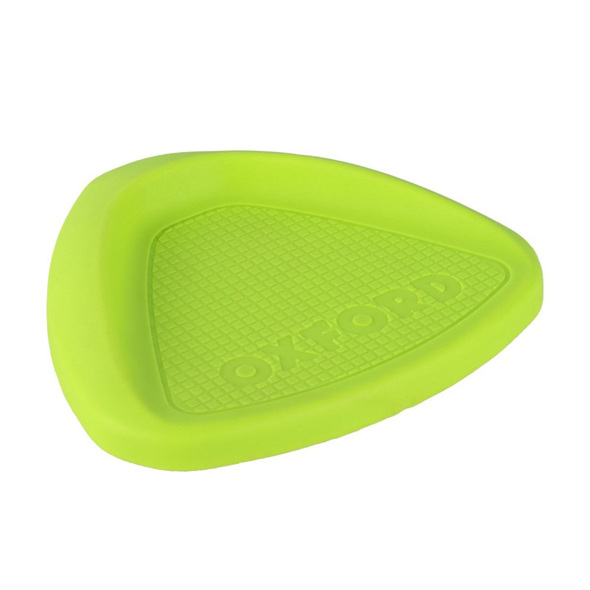 Bright green triangular side stand puck made of durable rubber, featuring a textured surface with "OXFORD" embossed for enhanced grip and stability.