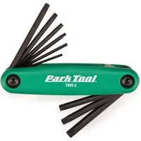 Green Park Tool TWS-2 Torx wrench set with multiple black fold-out wrenches.