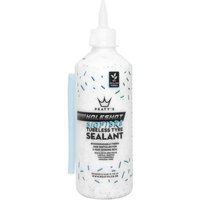 Peaty's Holeshot BioFibre Tubeless Tyre Sealant, 500ml white bottle with black text and crown logo, blue accents.