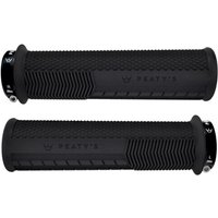 Black Peatys Monarch Grips with knurled texture, embossed logo, and silver lock rings on both ends.