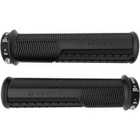 Black Peaty's Monarch Pro Knurl Grips, thick design with textured surface and branded logo, for bicycles.