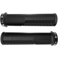 Black Peaty's Monarch Pro Mushroom Grips with textured surface and logo, thick design, and lock-on rings.