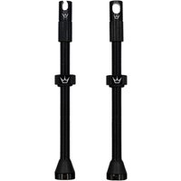 Black Peaty's x Chris King Tubeless MK2 Valves, 80mm length, with crown logo and knurled lock rings.