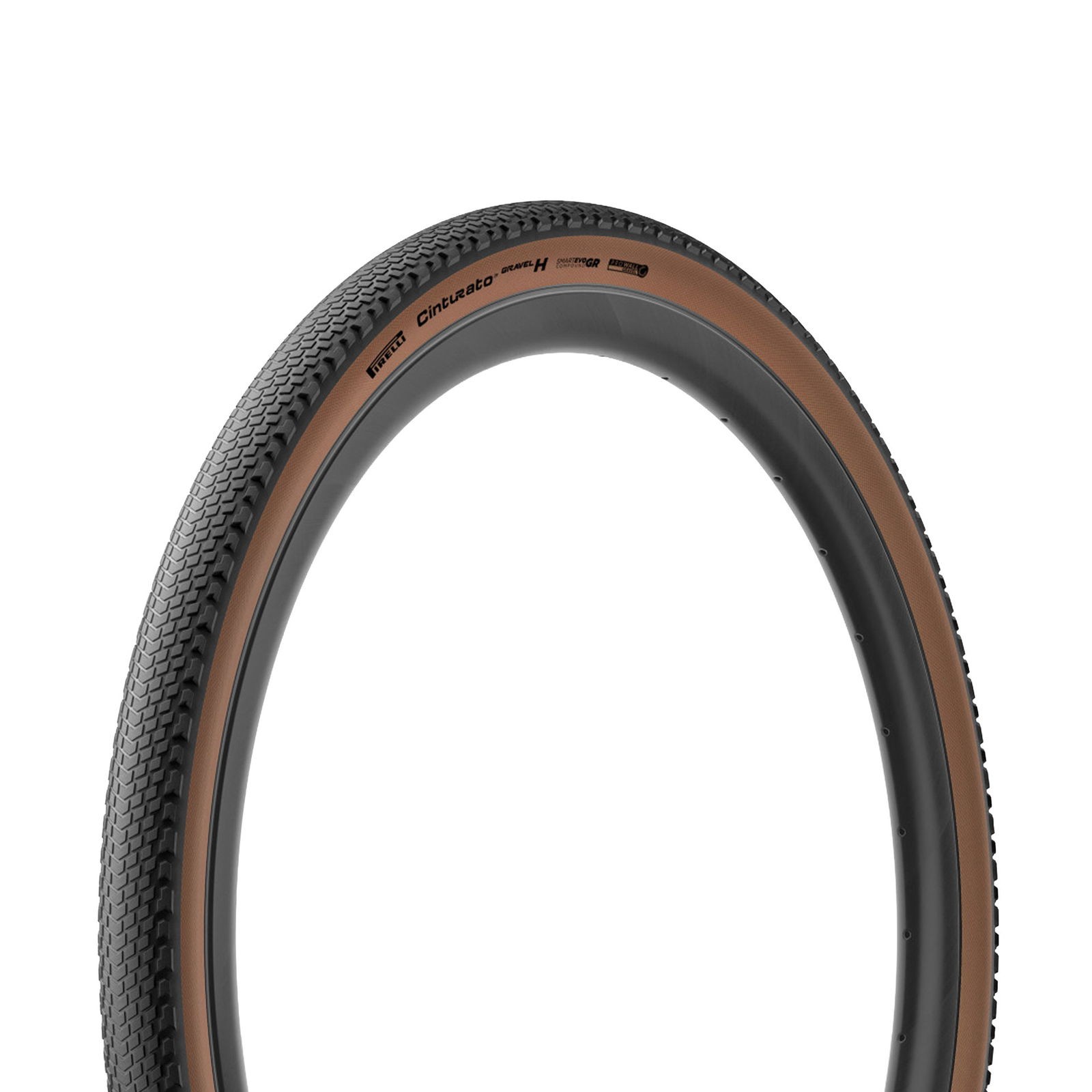 Pirelli Cinturato Gravel H tyre in size 700 x 45, featuring a distinctive brown sidewall and textured black tread for enhanced performance on gravel surfaces.