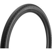 Black Pirelli Cinturato Gravel H tyre with textured tread, 700c size, featuring SpeedGRIP TechWALL for enhanced durability.